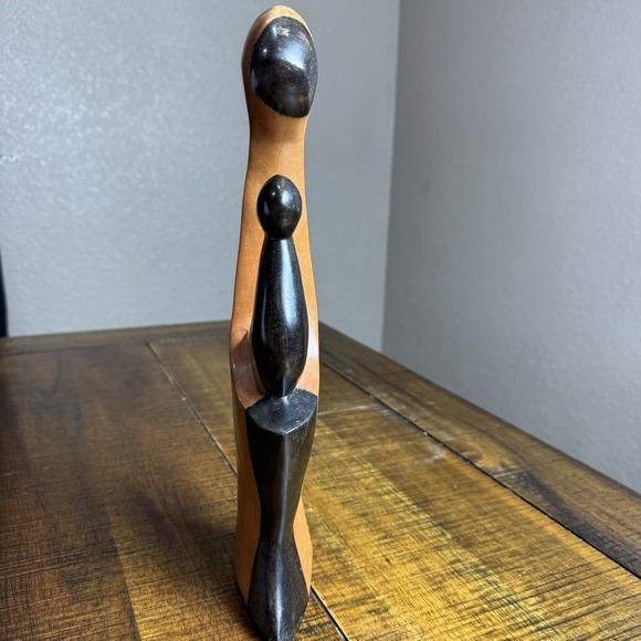 Hand Carved Wood Abstract Mother & Child Sculpture Figurine 13.5" Tall Primitive - Picture 2 of 5
